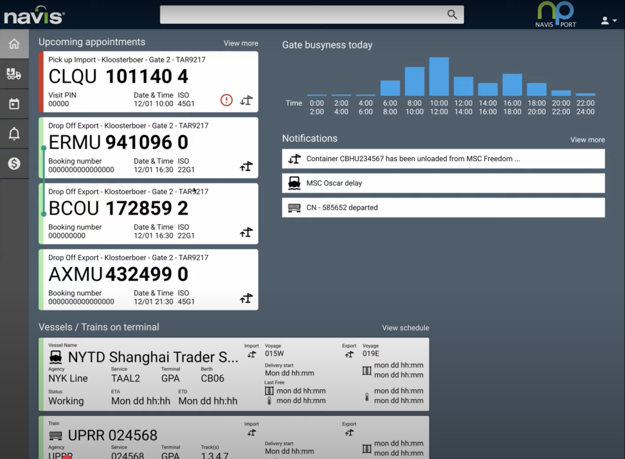 Navis: appointments, gate busyness, notifications