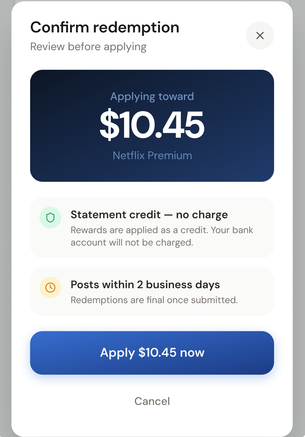 The redemption confirmation step
