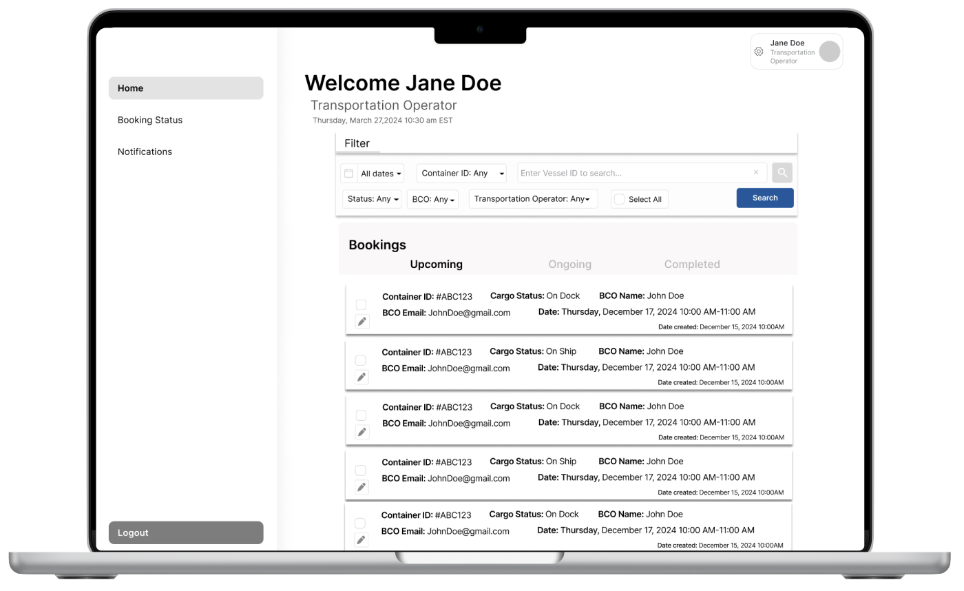 Transportation Operator dashboard
